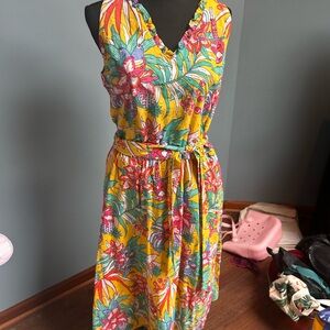 Talbots Yellow and Pink Floral Midi Dress